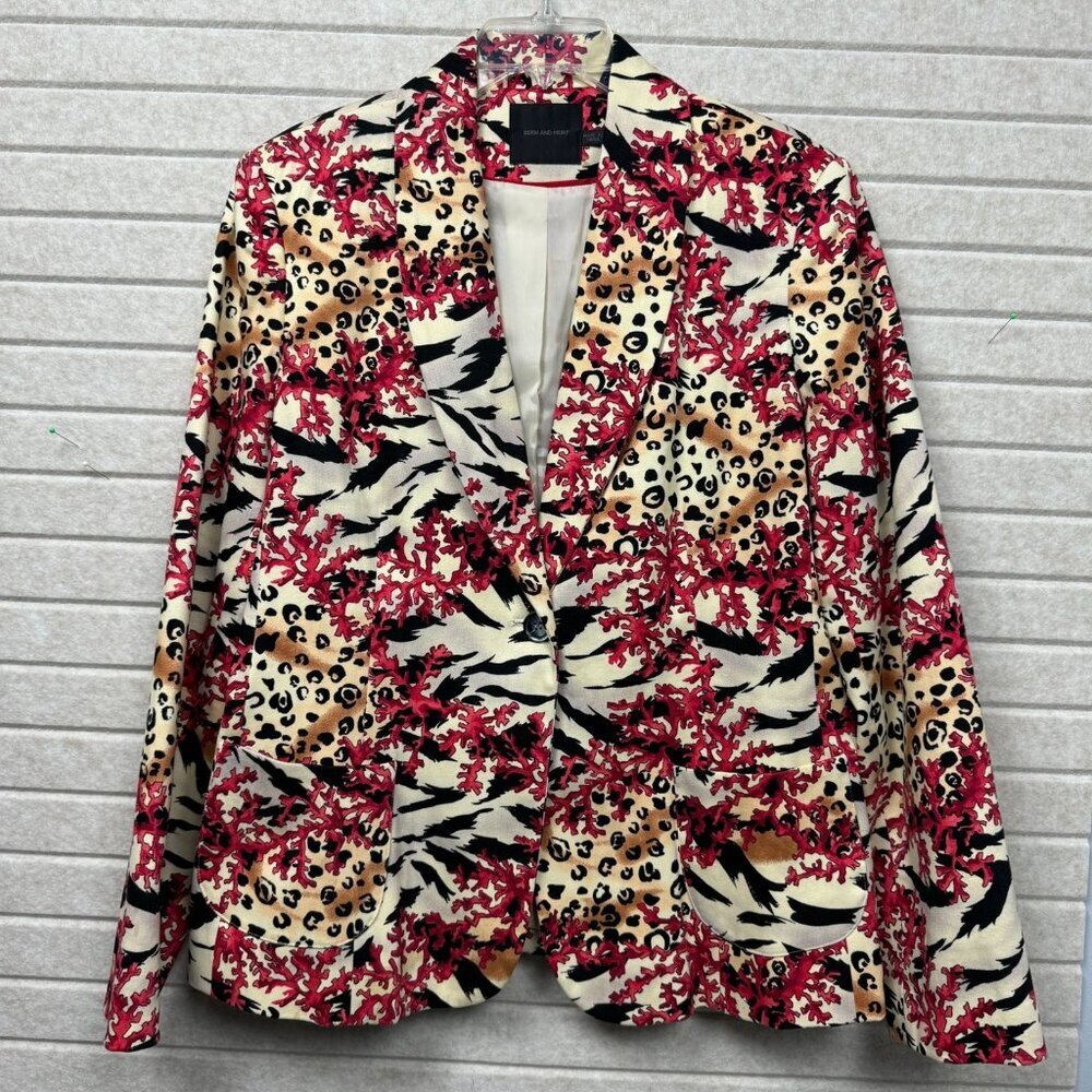 Bern & Mort Women’s 14 Coral Reef Animal Print Blazer Jacket Button Front